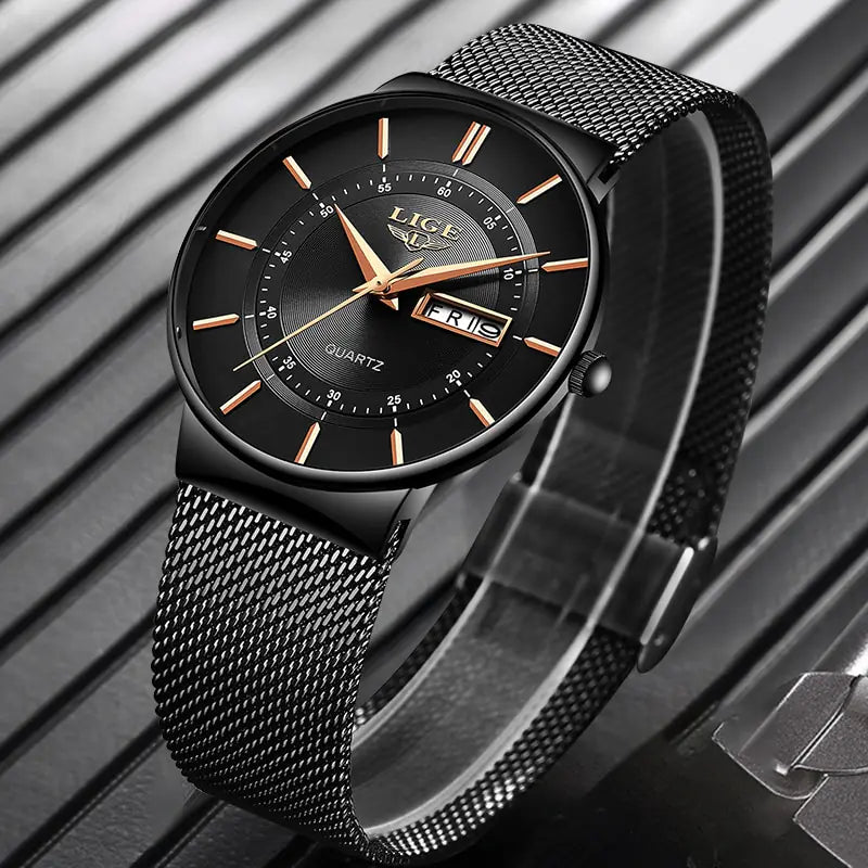 Men's Quartz Dial Mesh Cuff Watch