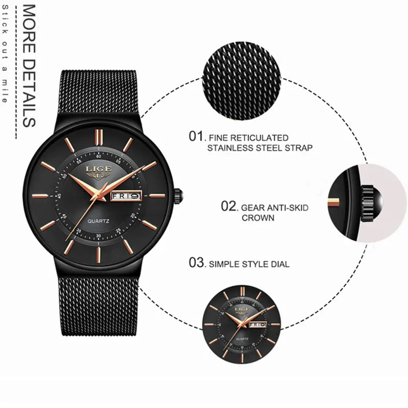 Men's Quartz Dial Mesh Cuff Watch