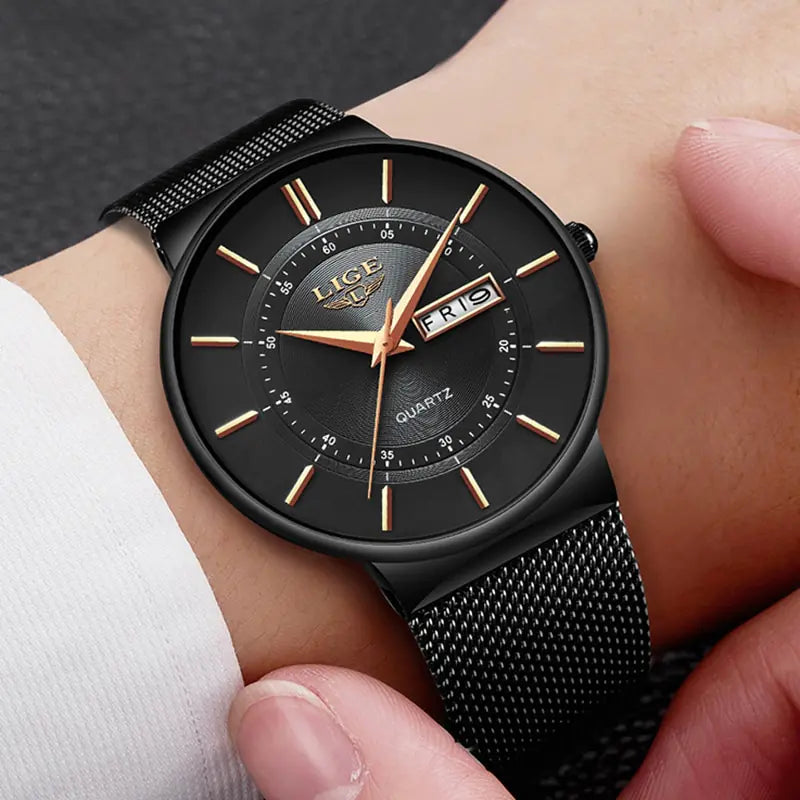 Men's Quartz Dial Mesh Cuff Watch